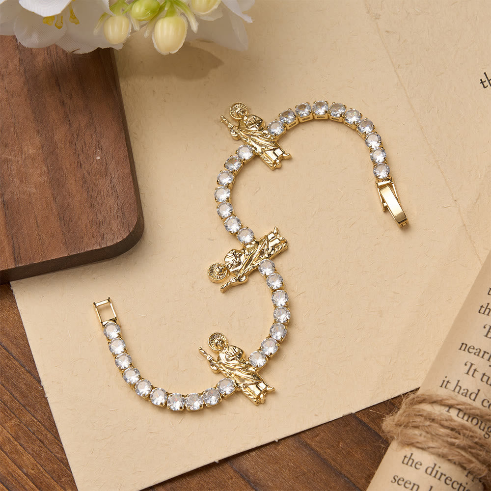 FREE Today: Sparkling Zircon Tennis Bracelet with St. Jude, St. Benedict, and Our Lady Motifs: A Reminder of Heavenly Grace - St.Jude - Golden Robe - image 10