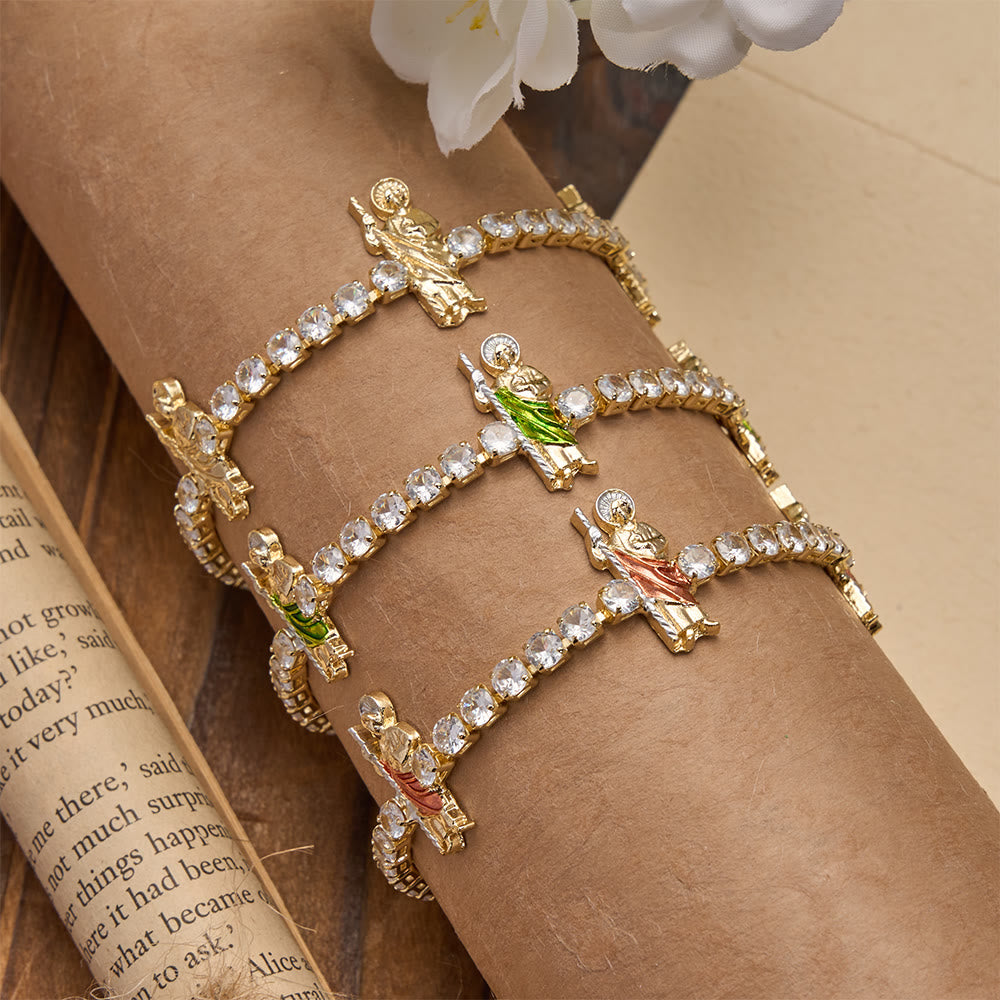 Christianartworkshop Sparkling Zircon Tennis Bracelet with St. Jude, St. Benedict, and Our Lady Motifs: A Reminder of Heavenly Grace - image 3