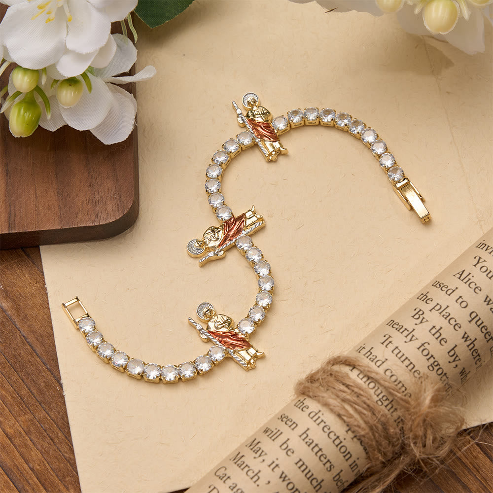 Christianartworkshop Sparkling Zircon Tennis Bracelet with St. Jude, St. Benedict, and Our Lady Motifs: A Reminder of Heavenly Grace - St.Jude - Pink Robe - image 11