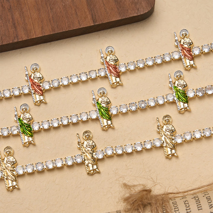 Christianartworkshop Sparkling Zircon Tennis Bracelet with St. Jude, St. Benedict, and Our Lady Motifs: A Reminder of Heavenly Grace - image 1