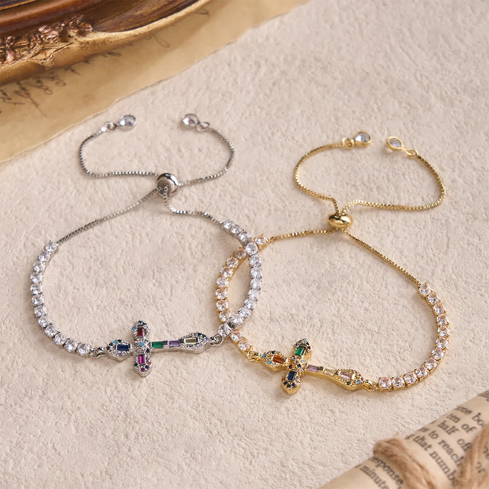 Christianartworkshop Adjustable Tennis Bracelet with Colorful Zircon Cross Charm: A Symbol of Vibrant Faith - image 0