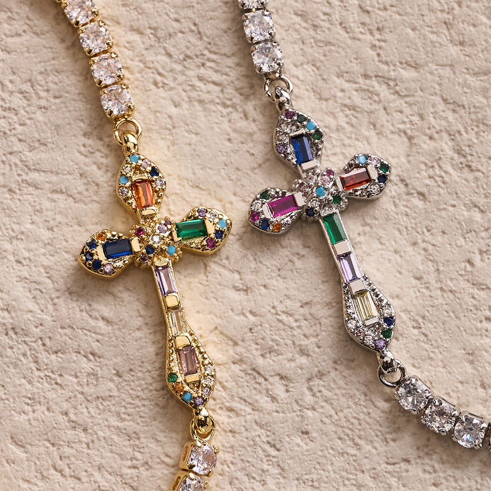 FREE Today: Adjustable Tennis Bracelet with Colorful Zircon Cross Charm: A Symbol of Vibrant Faith - image 1