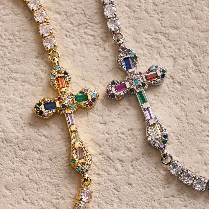 FREE Today: Adjustable Tennis Bracelet with Colorful Zircon Cross Charm: A Symbol of Vibrant Faith - image 1