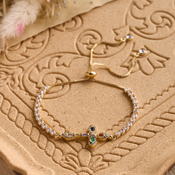 Christianartworkshop Adjustable Tennis Bracelet with Colorful Zircon Cross Charm: A Symbol of Vibrant Faith - Golden - image 4