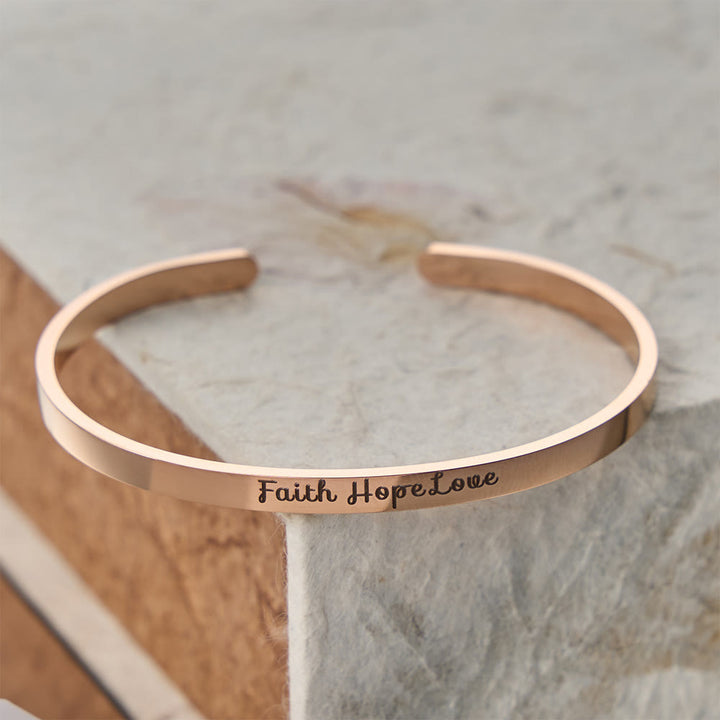 Christianartworkshop Faith Hope Love Engraved Adjustable Cuff Bangle: A Symbol of Divine Virtues - Rosegold - image 4