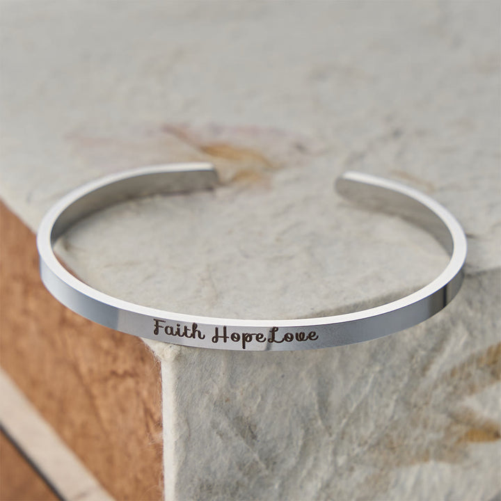 FREE Today: Faith Hope Love Engraved Adjustable Cuff Bangle: A Symbol of Divine Virtues - Silver - image 3