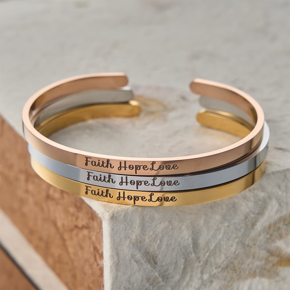 FREE Today: Faith Hope Love Engraved Adjustable Cuff Bangle: A Symbol of Divine Virtues - image 1