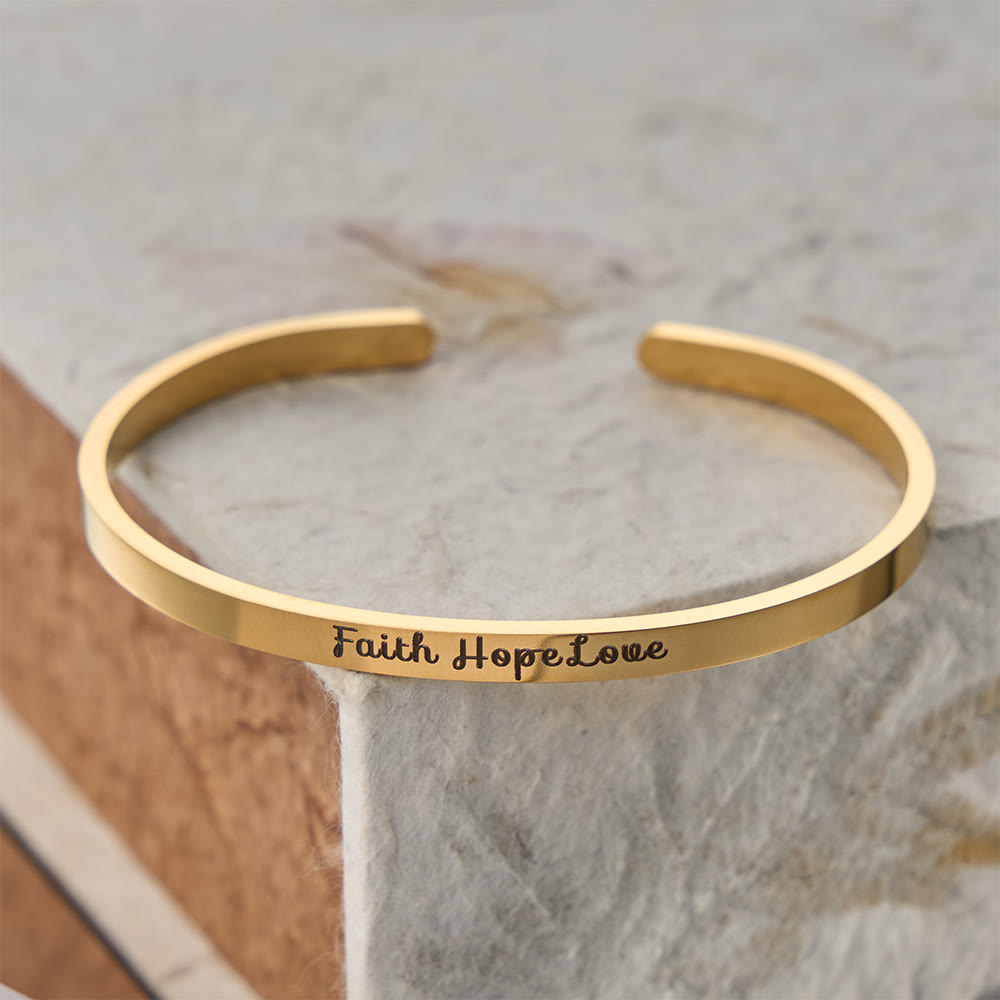 FREE Today: Faith Hope Love Engraved Adjustable Cuff Bangle: A Symbol of Divine Virtues - Golden - image 2