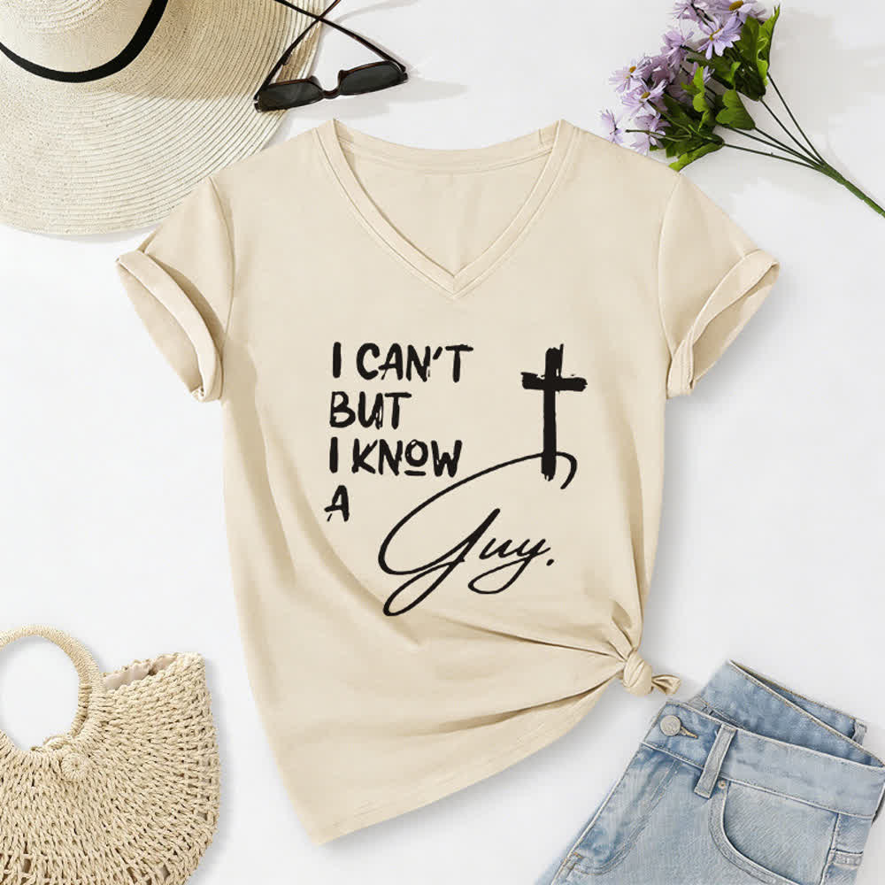 Christianartworkshop I Can't But I Know A Guy Print V-Neck T-shirt - Beige - 2XL - image 6