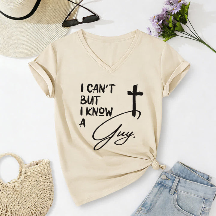 Christianartworkshop I Can't But I Know A Guy Print V-Neck T-shirt - Beige - 2XL - image 6