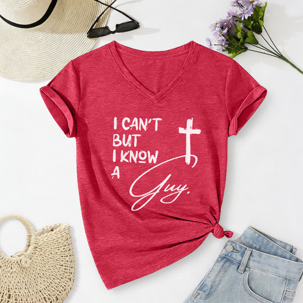 Christianartworkshop I Can't But I Know A Guy Print V-Neck T-shirt - Red - 2XL - image 20