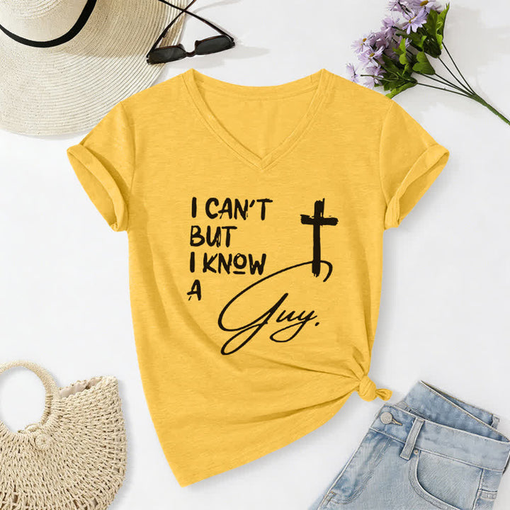 Christianartworkshop I Can't But I Know A Guy Print V-Neck T-shirt - Yellow - 2XL - image 8