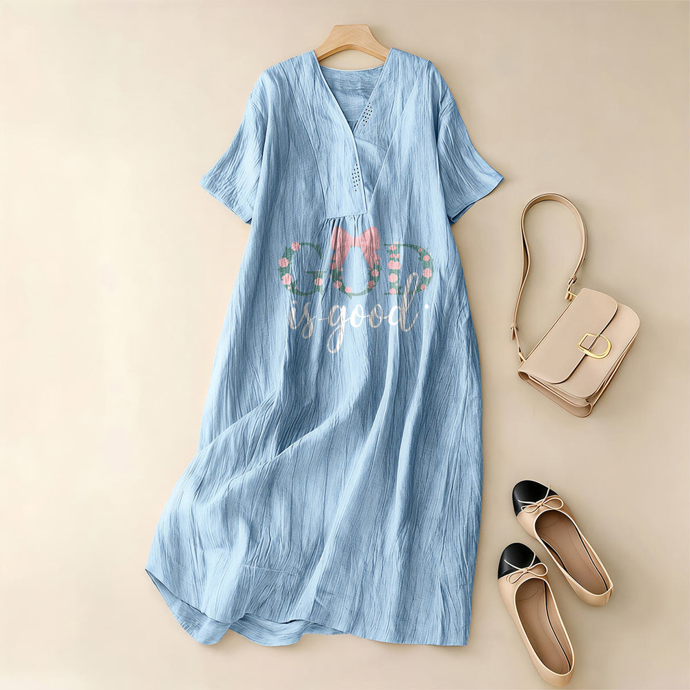 Christianartworkshop God Is Good All The Time Watercolor V-Neck Short Sleeve Midi Dress - image 1