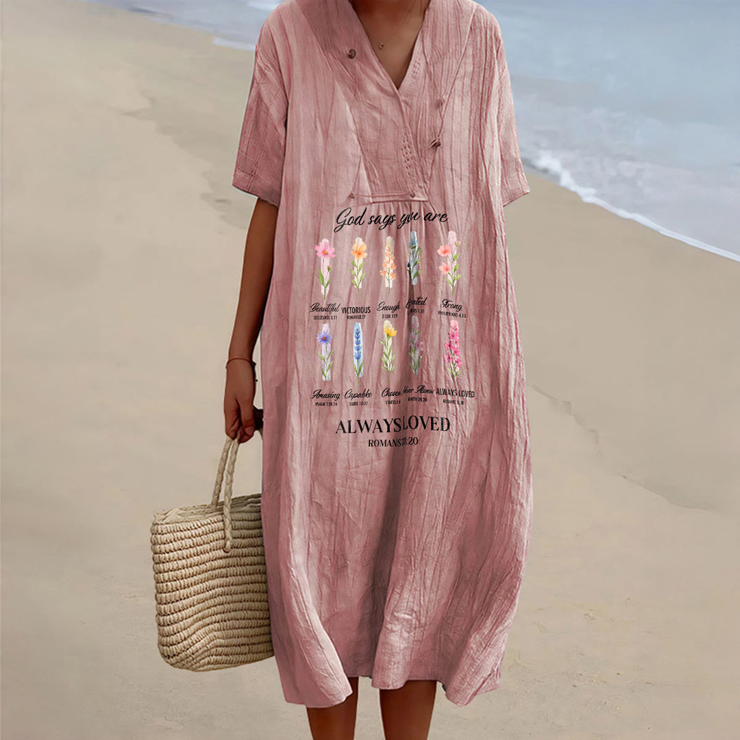 Christianartworkshop God Says You Are Always Loved Floral V-Neck Short Sleeve Midi Dress - Pink - 4XL - image 6