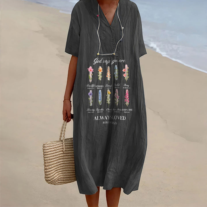 Christianartworkshop God Says You Are Always Loved Floral V-Neck Short Sleeve Midi Dress - Black - 4XL - image 8