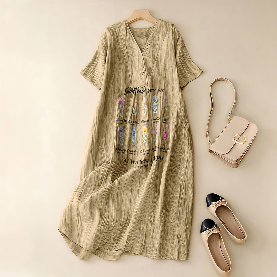 Christianartworkshop God Says You Are Always Loved Floral V-Neck Short Sleeve Midi Dress - image 5