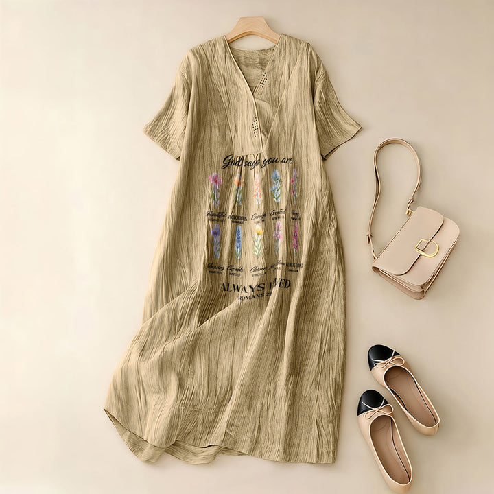 Christianartworkshop God Says You Are Always Loved Floral V-Neck Short Sleeve Midi Dress - image 5