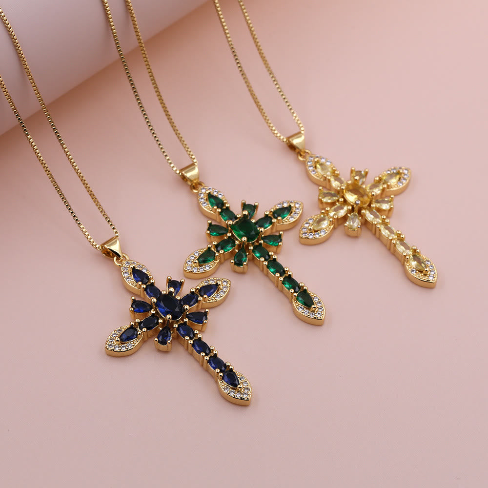 Christianartworkshop Multicolored Zircon Cross Pendant Necklace with Marquise-Cut Stones: A Symbol of Vibrant Faith - image 1