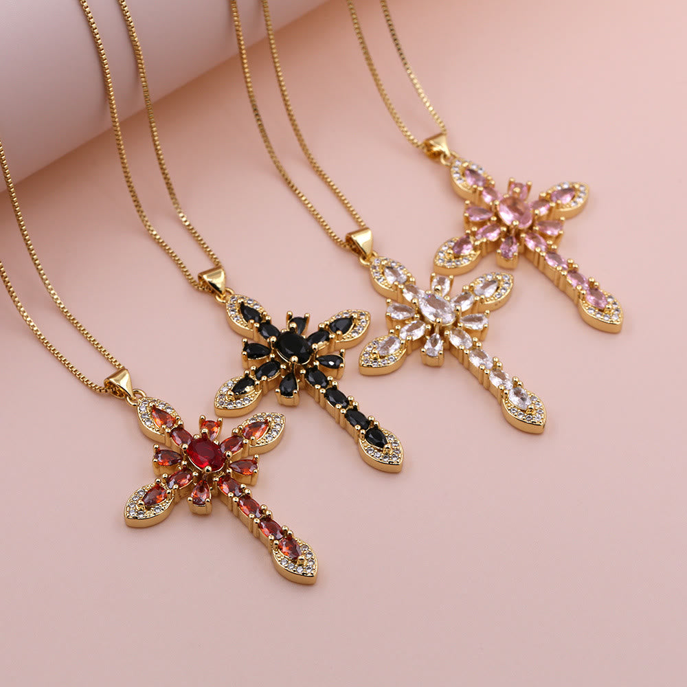 Christianartworkshop Multicolored Zircon Cross Pendant Necklace with Marquise-Cut Stones: A Symbol of Vibrant Faith - image 0