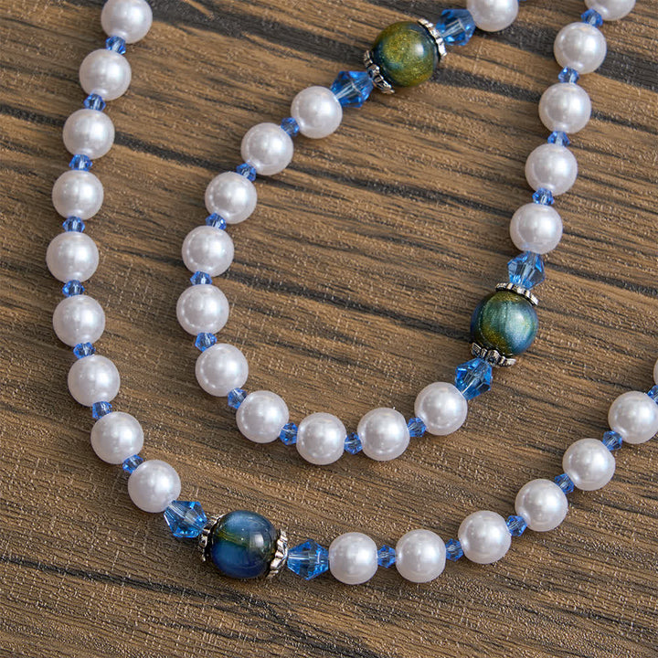 Christianartworkshop Blue-Green Gradient and White Beads Rosary with Our Lady - image 7