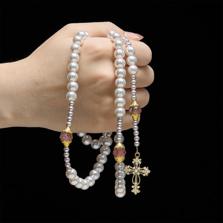 FREE Today: Ivory & Pink Rose Beads Guadalupe Rosary: Sacred Vintage Elegance - image 1