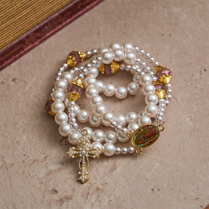 FREE Today: Ivory & Pink Rose Beads Guadalupe Rosary: Sacred Vintage Elegance - image 3