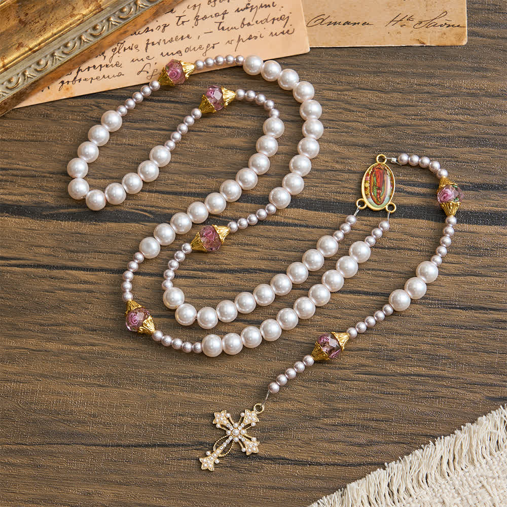 FREE Today: Ivory & Pink Rose Beads Guadalupe Rosary: Sacred Vintage Elegance - image 4