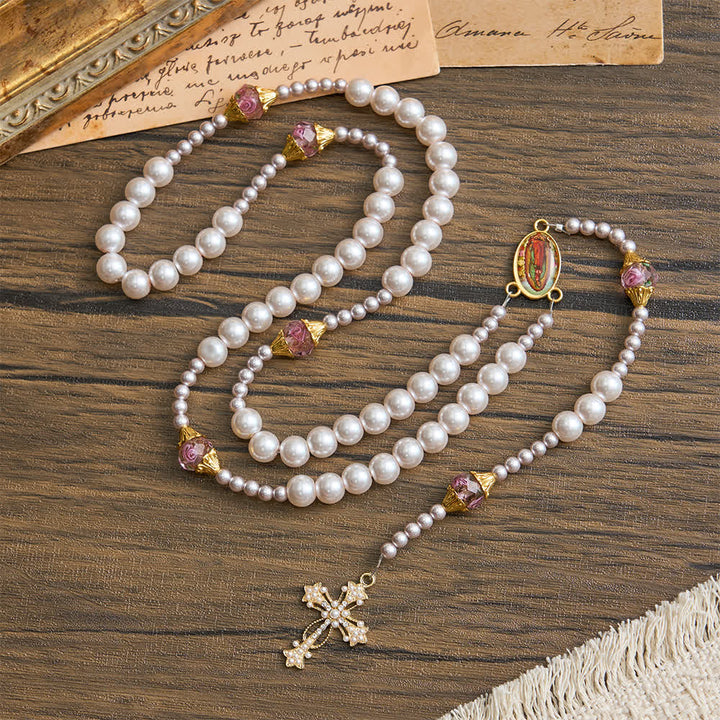 FREE Today: Ivory & Pink Rose Beads Guadalupe Rosary: Sacred Vintage Elegance - image 4