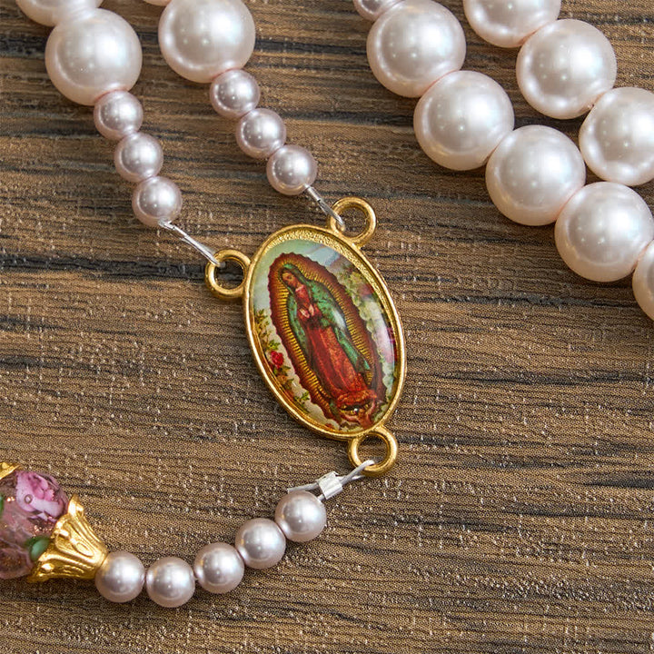 FREE Today: Ivory & Pink Rose Beads Guadalupe Rosary: Sacred Vintage Elegance - image 6