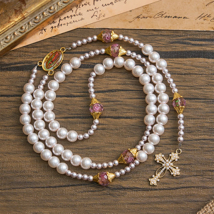 FREE Today: Ivory & Pink Rose Beads Guadalupe Rosary: Sacred Vintage Elegance - image 2