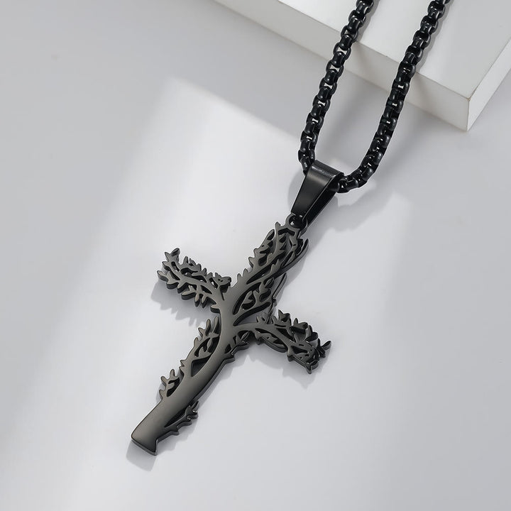 Christianartworkshop Tree of Life Cross Pendant Necklace in Three Finishes: A Symbol of Faith and Growth - Black - image 1