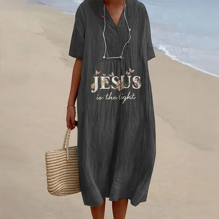 Christianartworkshop Jesus Is The Light Floral Butterfly V-Neck Short Sleeve Midi Dress - image 9