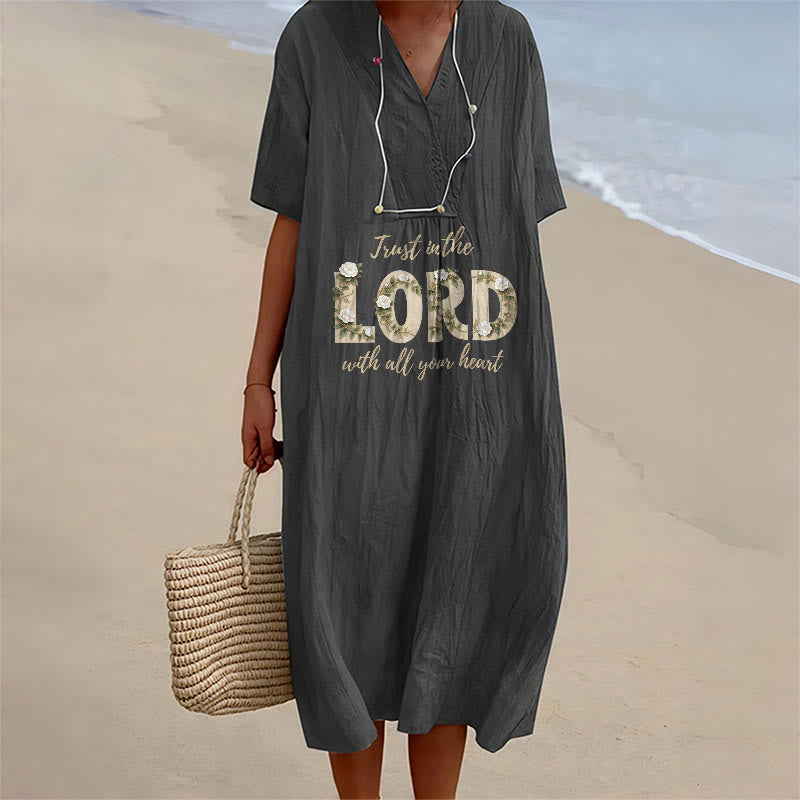 Christianartworkshop Trust In The Lord With All Your Heart Floral V-Neck Short Sleeve Midi Dress - Black - 4XL - image 8