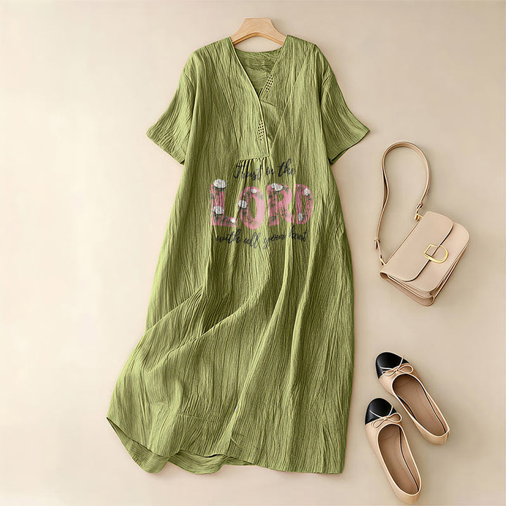 Christianartworkshop Trust In The Lord With All Your Heart Floral V-Neck Short Sleeve Midi Dress - Olive Green - 4XL - image 10