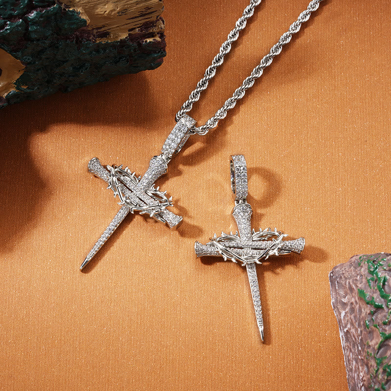 Christianartworkshop Pave Zircon Nail Cross Necklace with Crown of Thorns: A Reminder of Divine Love - Thorn Nail Cross B - image 7
