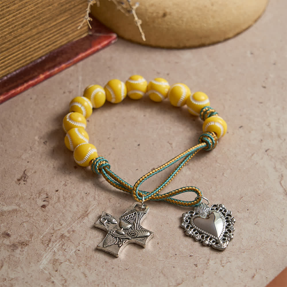 Christianartworkshop Baseball Bead Pocket Rosary with Sacred Heart & Eucharist Cross - image 4