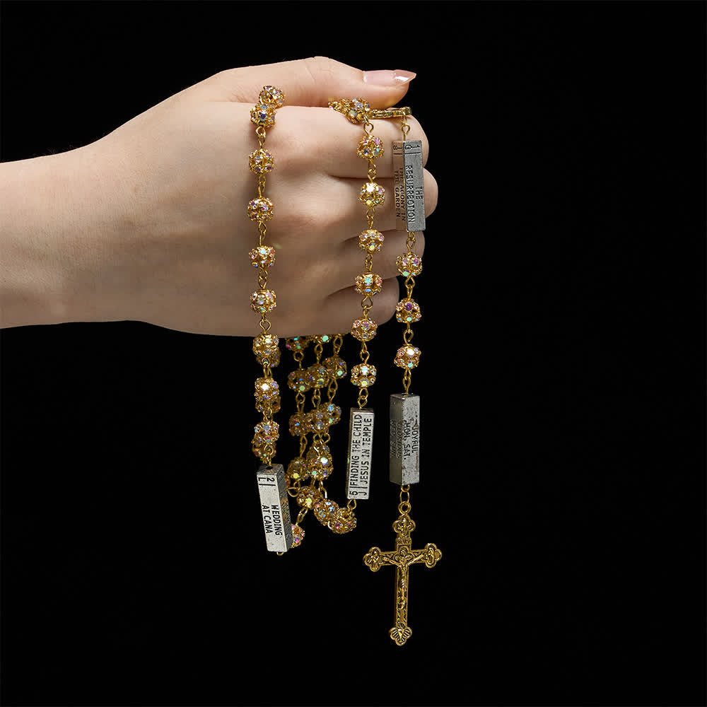 Christianartworkshop Golden Rhinestone Six Tablets Rosary with Our Lady of Fatima - image 1