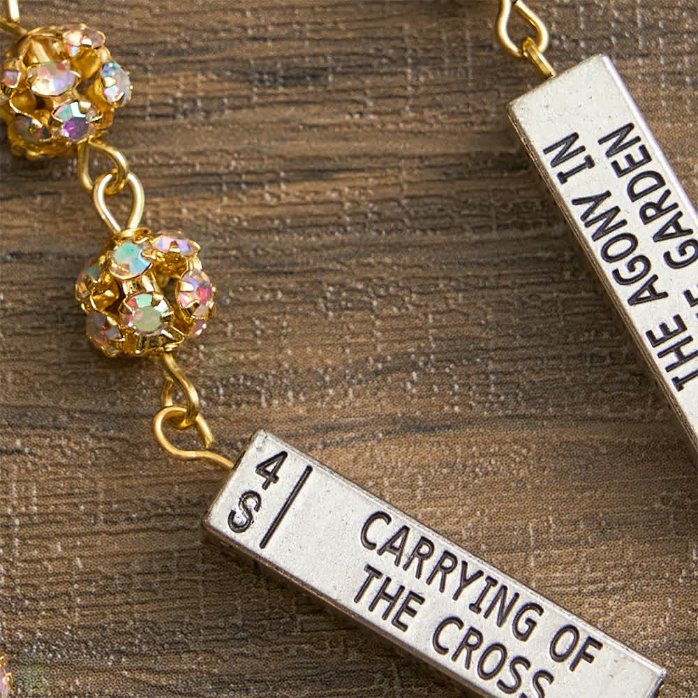Christianartworkshop Golden Rhinestone Six Tablets Rosary with Our Lady of Fatima - image 5