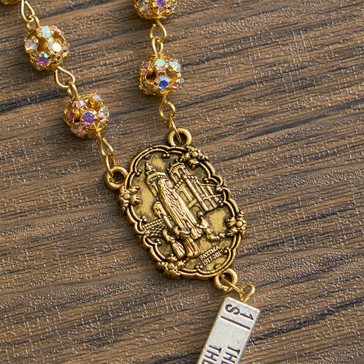 Christianartworkshop Golden Rhinestone Six Tablets Rosary with Our Lady of Fatima - image 8