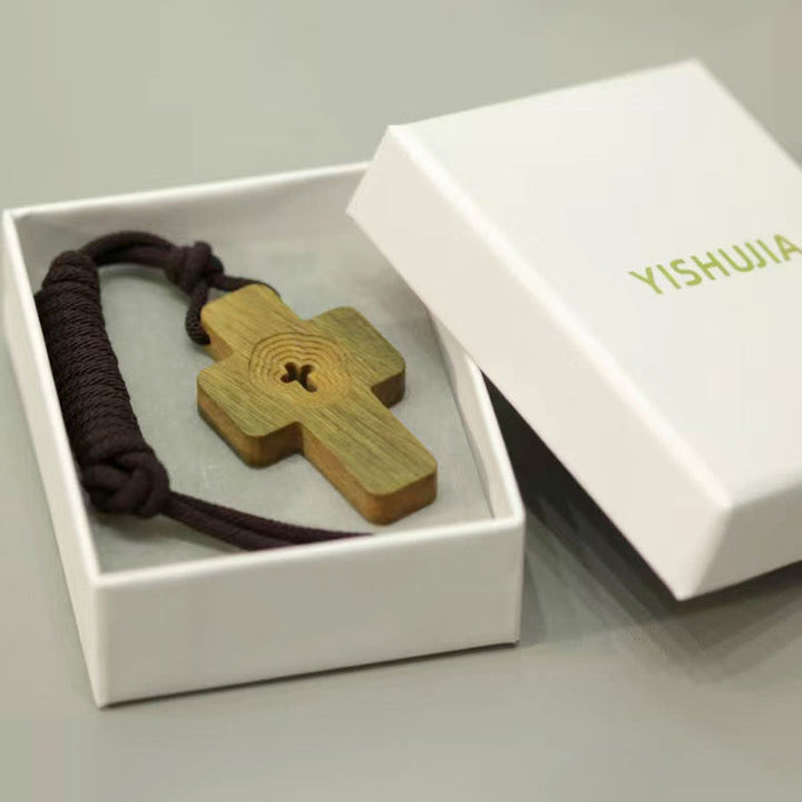 Christianartworkshop Green Sandalwood Cross Pendant Necklace with Central Cutout: A Symbol of Natural Grace - image 3