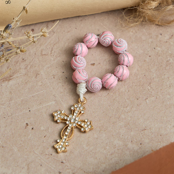 Christianartworkshop Sparkly Pink Swirl Finger Rosary: Tiny Devotion with Sparkle - 10 Pcs - image 0