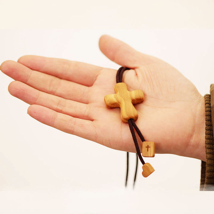 Christianartworkshop Refined Olive Wood Cross Pendant Necklace with Engraved Details: An Emblem of Unwavering Devotion - image 4