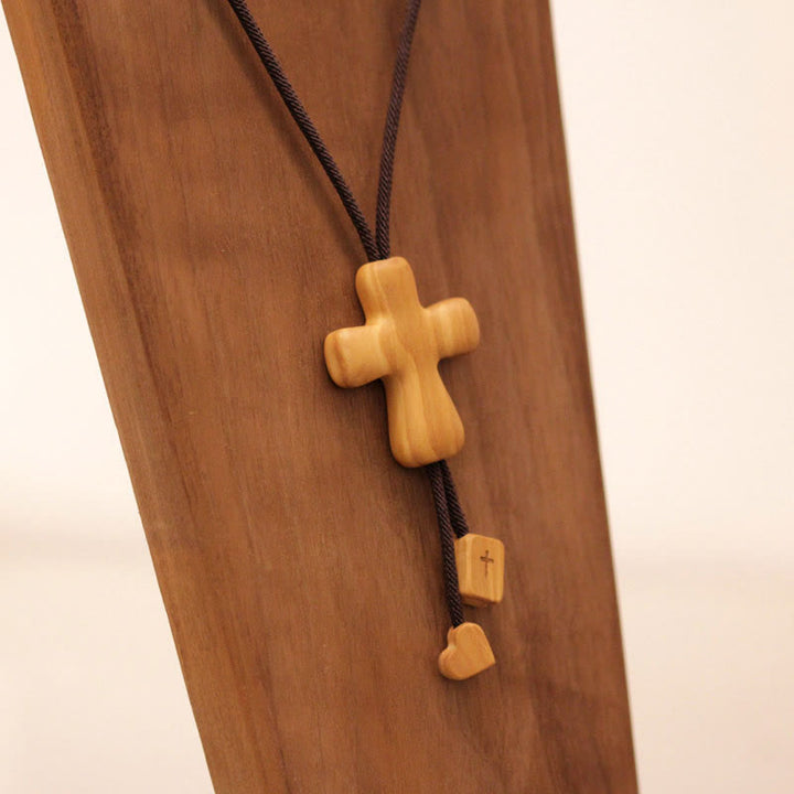 Christianartworkshop Refined Olive Wood Cross Pendant Necklace with Engraved Details: An Emblem of Unwavering Devotion - image 2