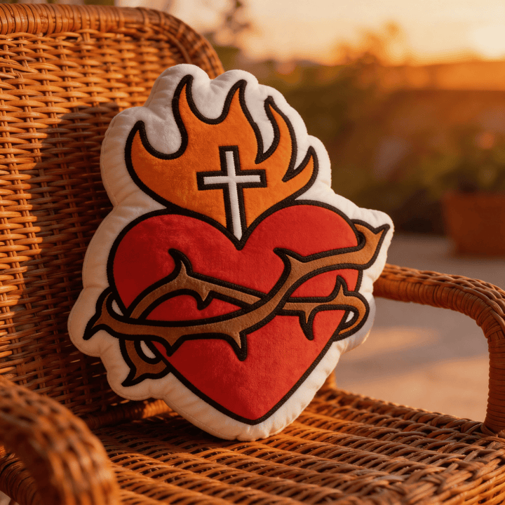 Christianartworkshop Sacred Heart Cross Flame Crown of Thorns Shaped Religious Throw Pillow - image 5