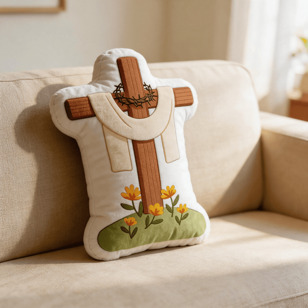 Christianartworkshop Floral Cross with Crown of Thorns and Cloth Drape Faith-Inspired Decorative Pillow - image 4