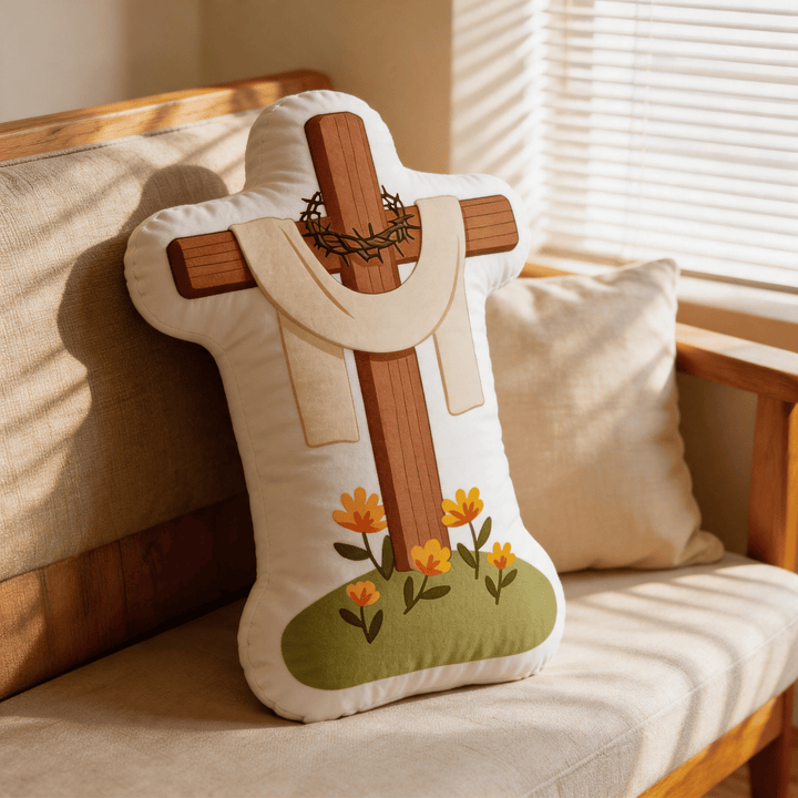 Christianartworkshop Floral Cross with Crown of Thorns and Cloth Drape Faith-Inspired Decorative Pillow - image 5