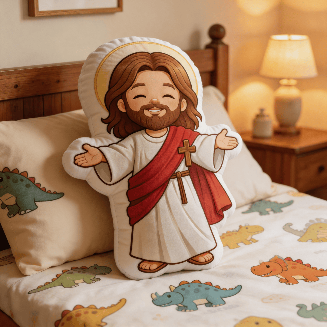 Christianartworkshop Cute Smiling Jesus with Open Arms and Halo Shaped Decorative Pillow - 24" (60cm) - image 0