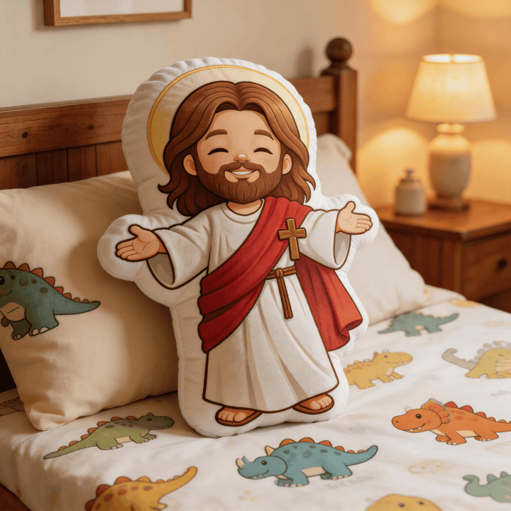Christianartworkshop Cute Smiling Jesus with Open Arms and Halo Shaped Decorative Pillow - 24" (60cm) - image 0
