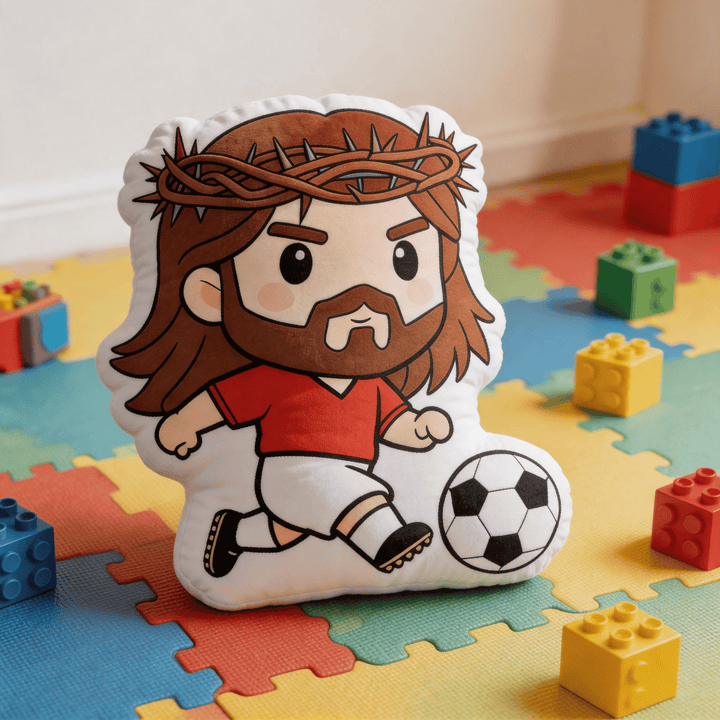 Christianartworkshop Cartoon Jesus Playing Soccer with Crown of Thorns Shaped Decorative Pillow - image 4