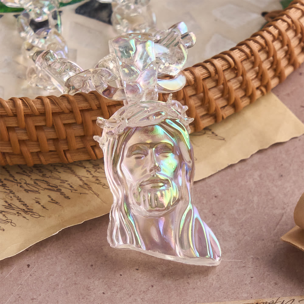 Christianartworkshop Bold Iridescent Acrylic Jesus Necklace with Chunky Spiked Chain: A Daily Symbol of Strength and Hope - image 5